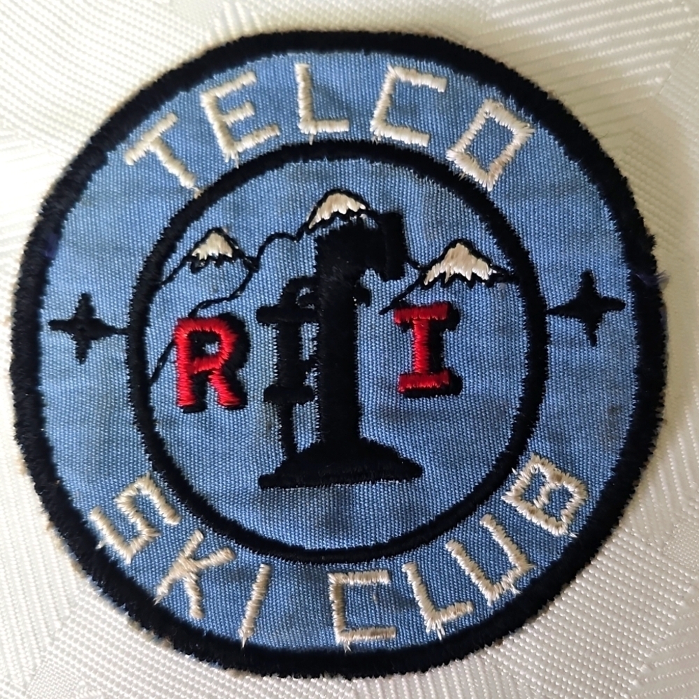 Vintage Telco Ski Club RI Patch Embroidered Round  Light Blue Black Red White